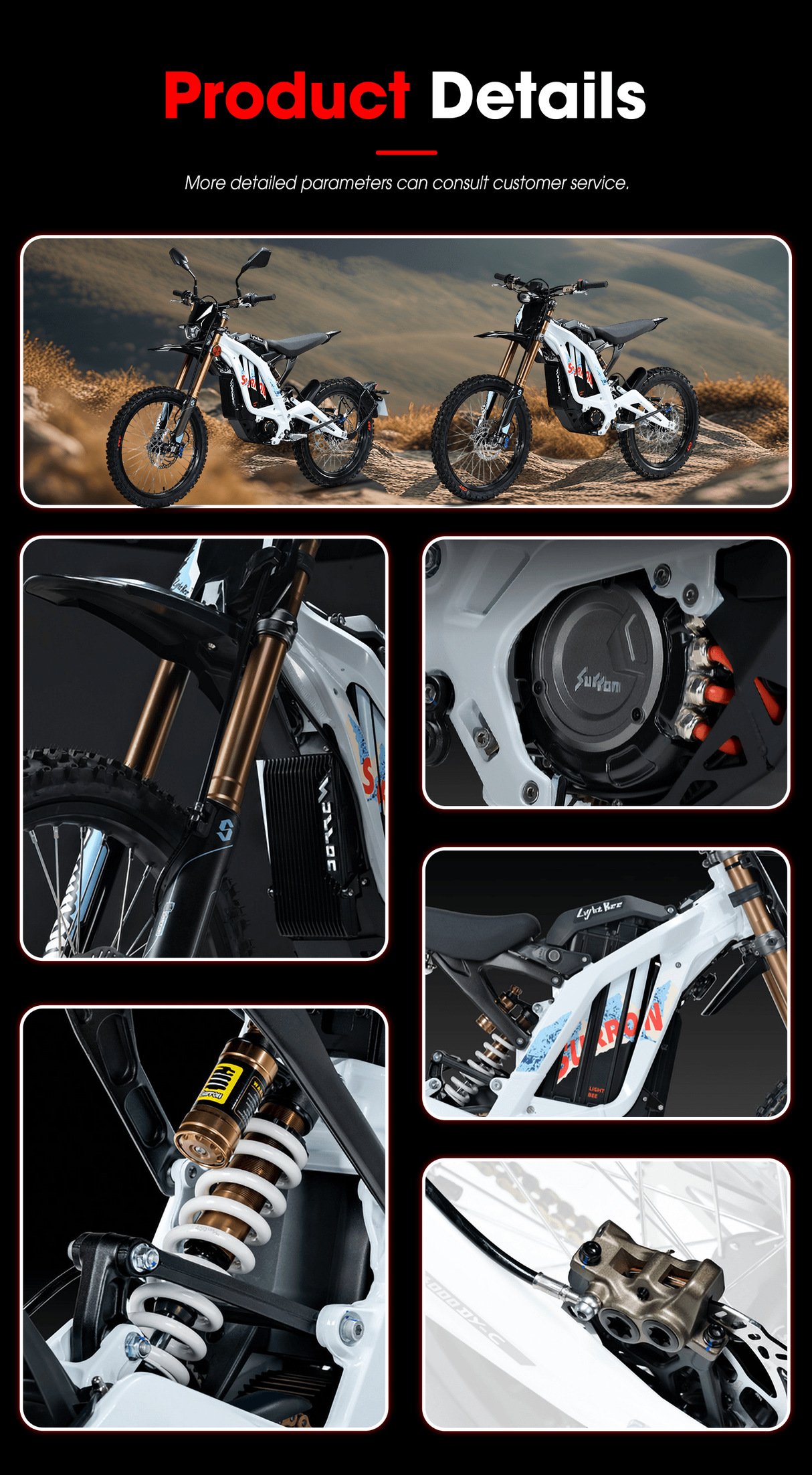 Sur Ron 2026 10000W 72V35AH Electric Dirt Bike with Integrated Road Bike Light Bee X Surron