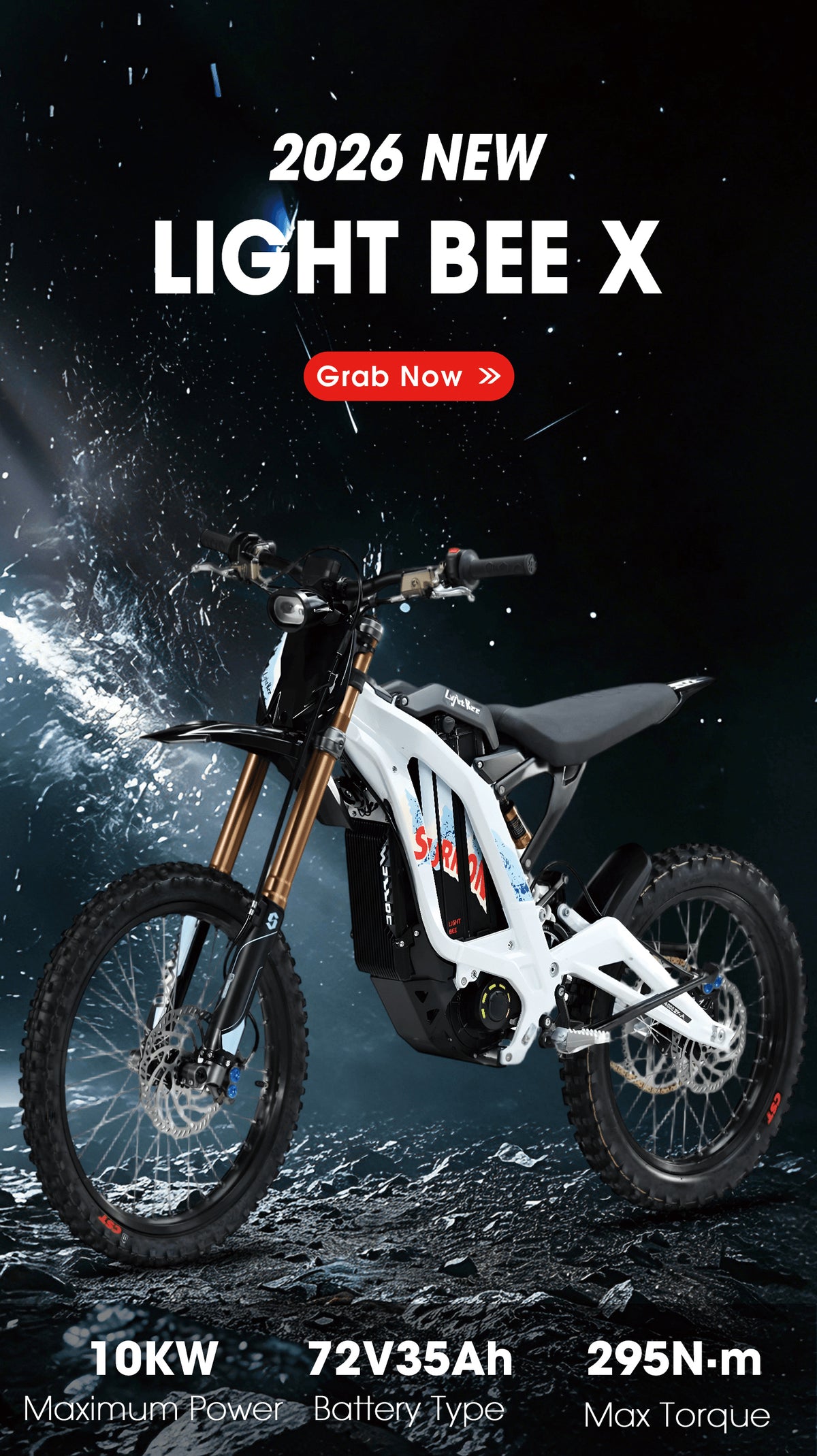 Sur Ron 2026 10000W 72V35AH Electric Dirt Bike with Integrated Road Bike Light Bee X Surron